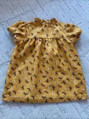 Janie and Jack Mustard Yellow Horse Print Ruffle Yoke Top
